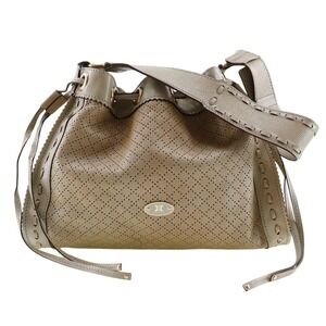 Celine drawstring shoulder bag Beige Tan perforated calfskin leather Italy
